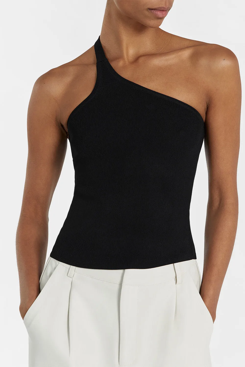 GRIFFIN BLACK ASYM KNIT TOP