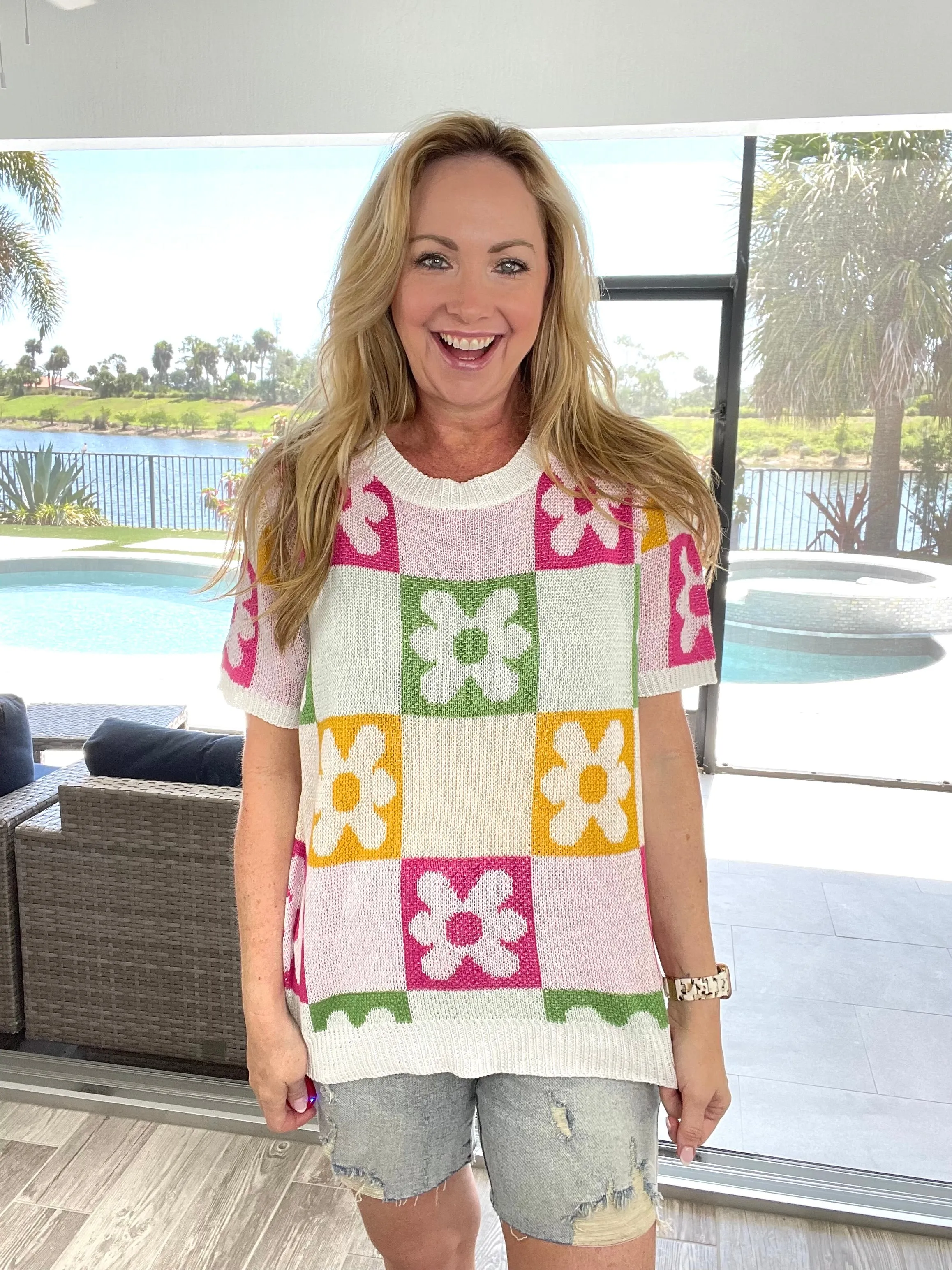 Groovy Flower Knit Top