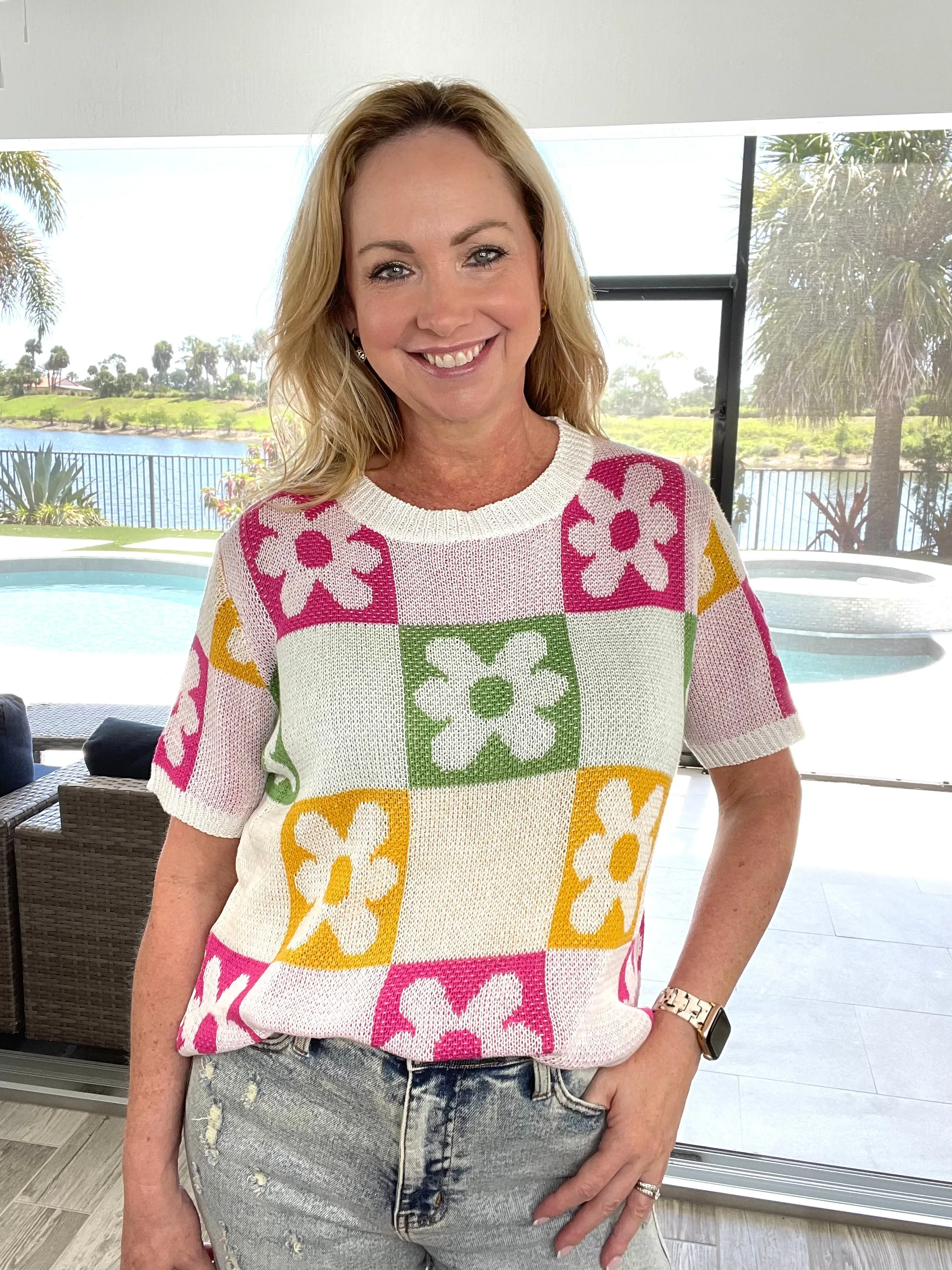 Groovy Flower Knit Top