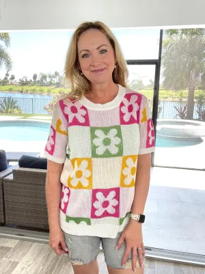 Groovy Flower Knit Top