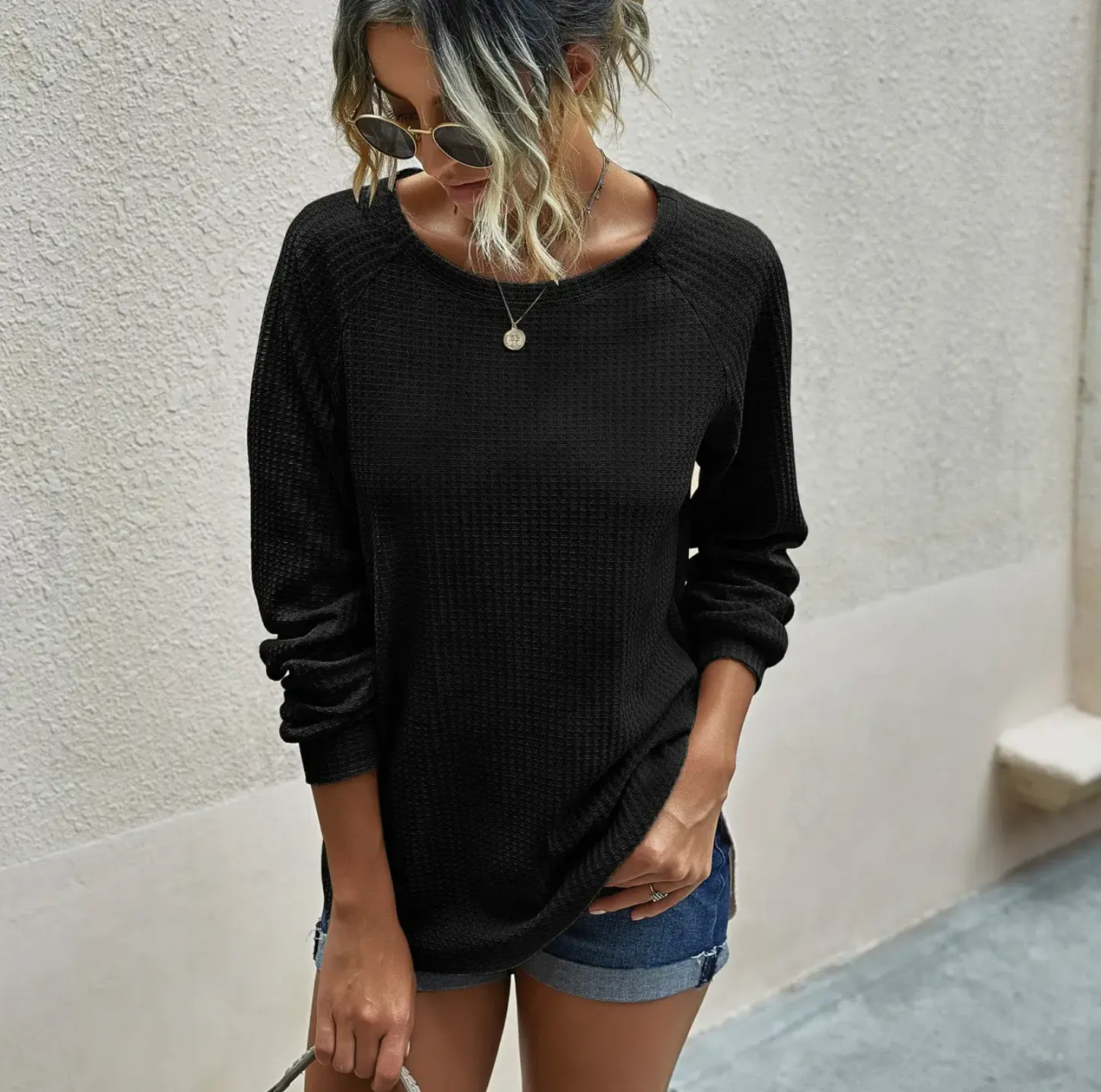 Heather Light Weight Waffle Knit Top