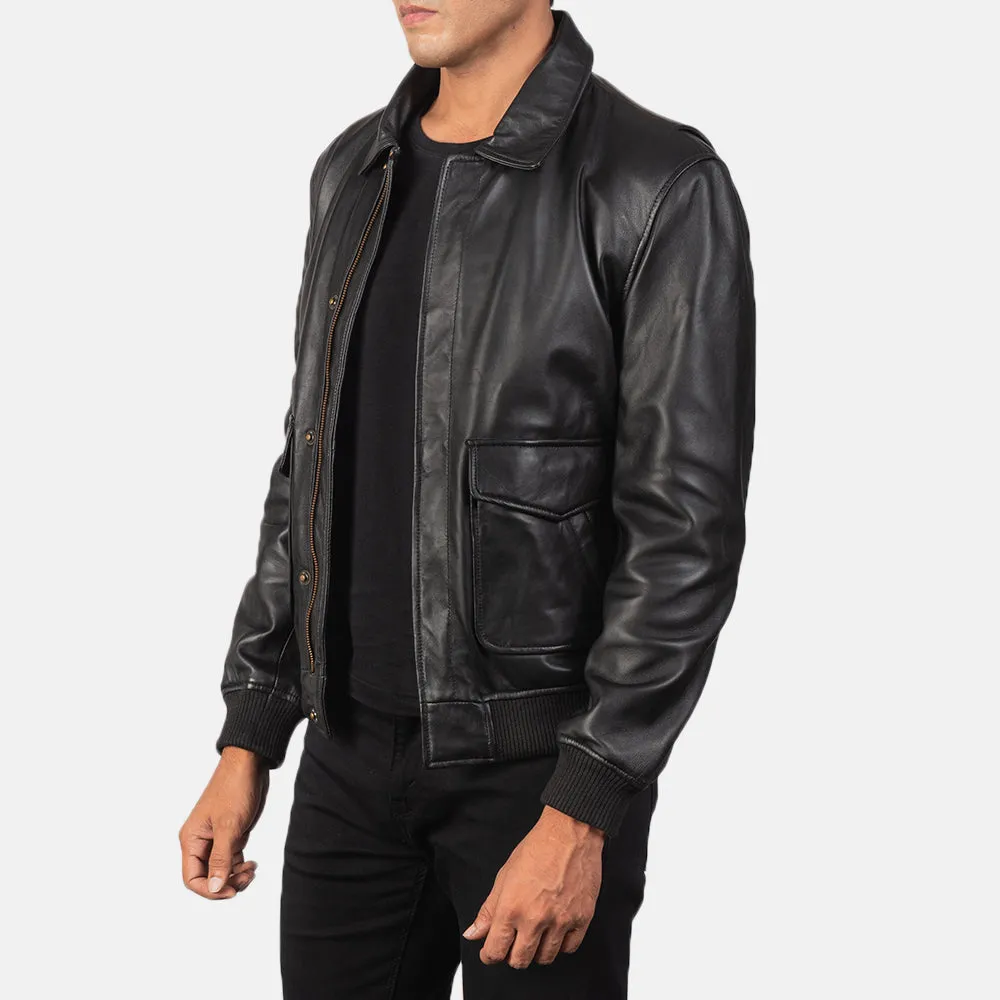 Heisenberg Black Leather Bomber Jacket