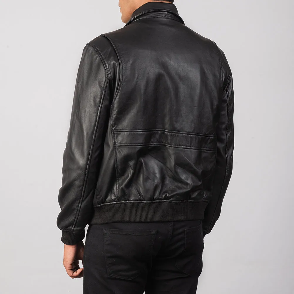 Heisenberg Black Leather Bomber Jacket
