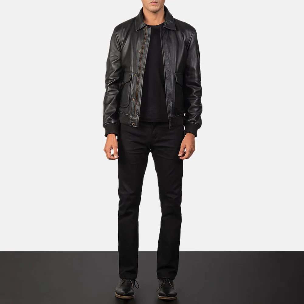 Heisenberg Black Leather Bomber Jacket