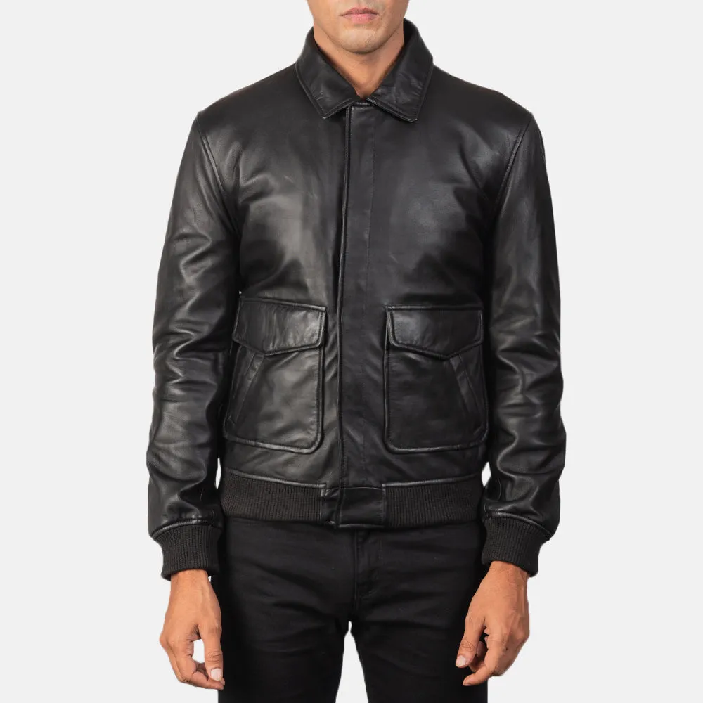 Heisenberg Black Leather Bomber Jacket