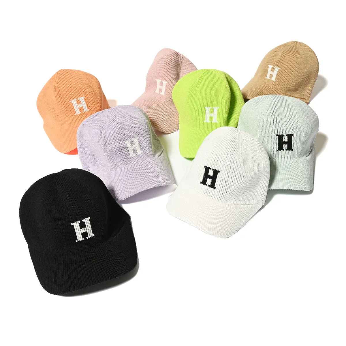 HOMEGAME - H LOGO COTTON KNIT BASEBALL CAP NEON YELLOW【HG241414】