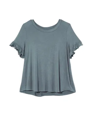 Imogen Ruffle Elbow Sleeve Top | Light Blue