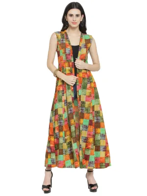 Indibelle Rayon Multicolour Printed Shrug (Green)