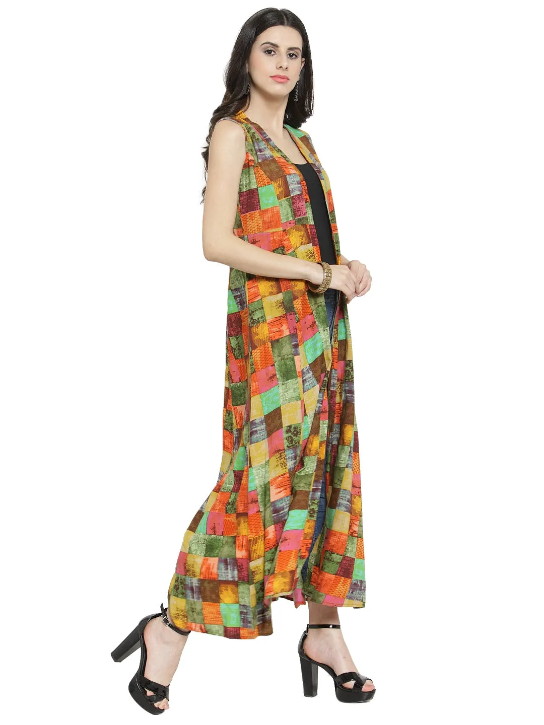 Indibelle Rayon Multicolour Printed Shrug (Green)
