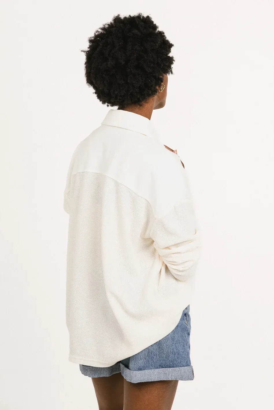 Isabelle Waffle Knit Henley Top in Cream