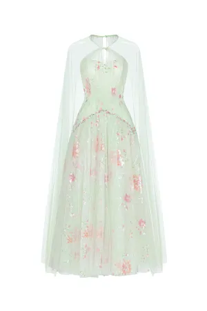 Jarfin A-line Cape Shoulder Tulle Midi Dress