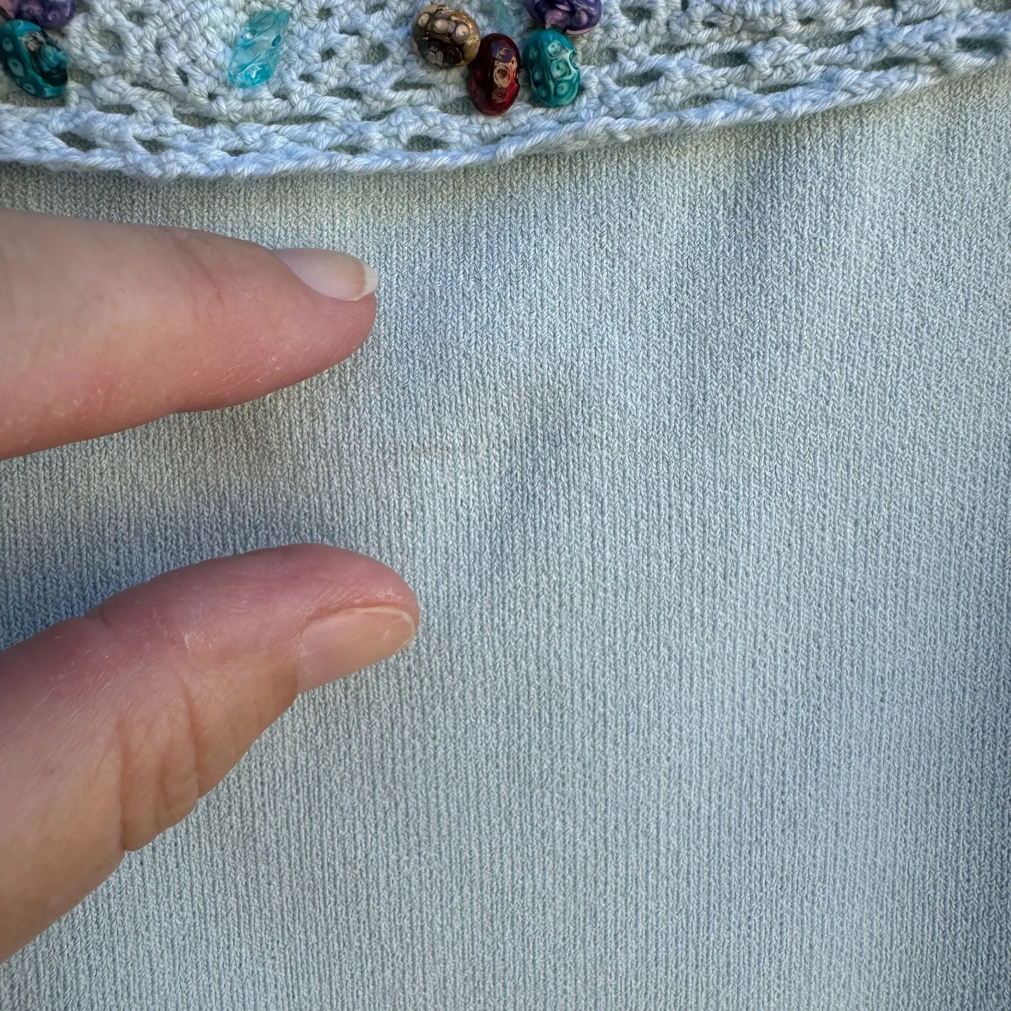Joseph A. Light Blue Beaded Crochet Trim Sleeveless Knit Tank Top - New - Medium
