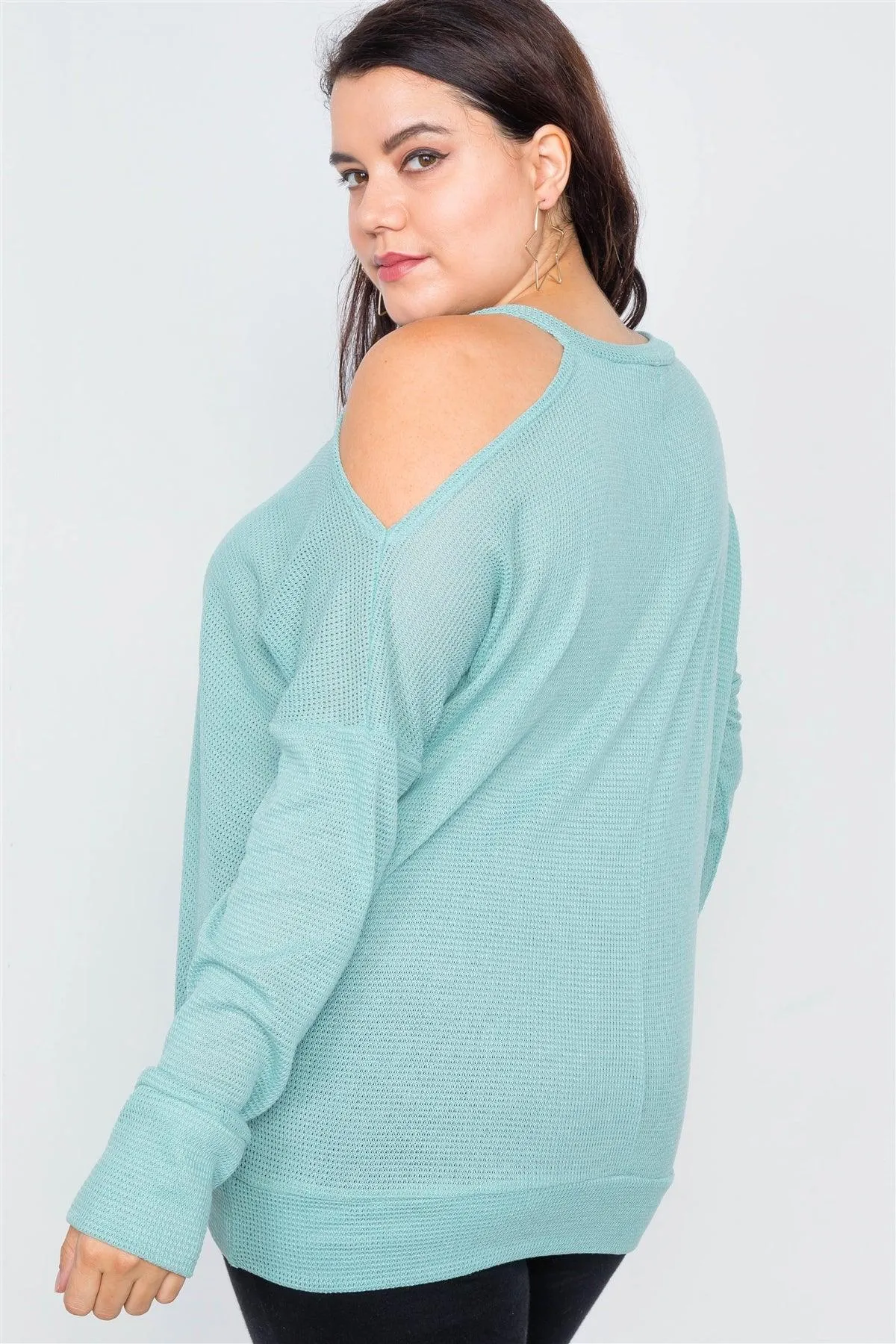 Junior Plus Size Sheer Mint Cotton Could Shoulder Top