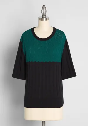 Knit-thing Makes Me Happier Colorblock Cable Knit Sweater