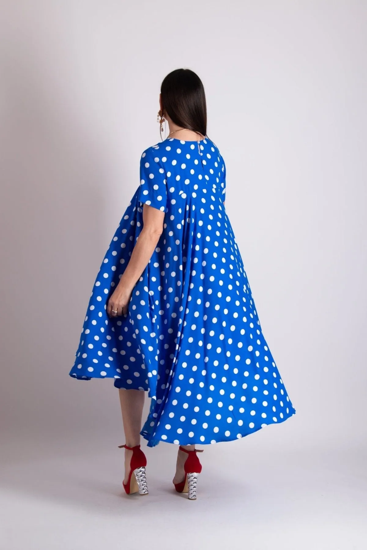 KOSARA Blue Polka Dot Summer Maxi Dress