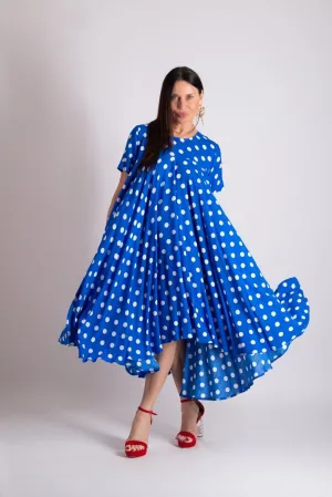 KOSARA Blue Polka Dot Summer Maxi Dress