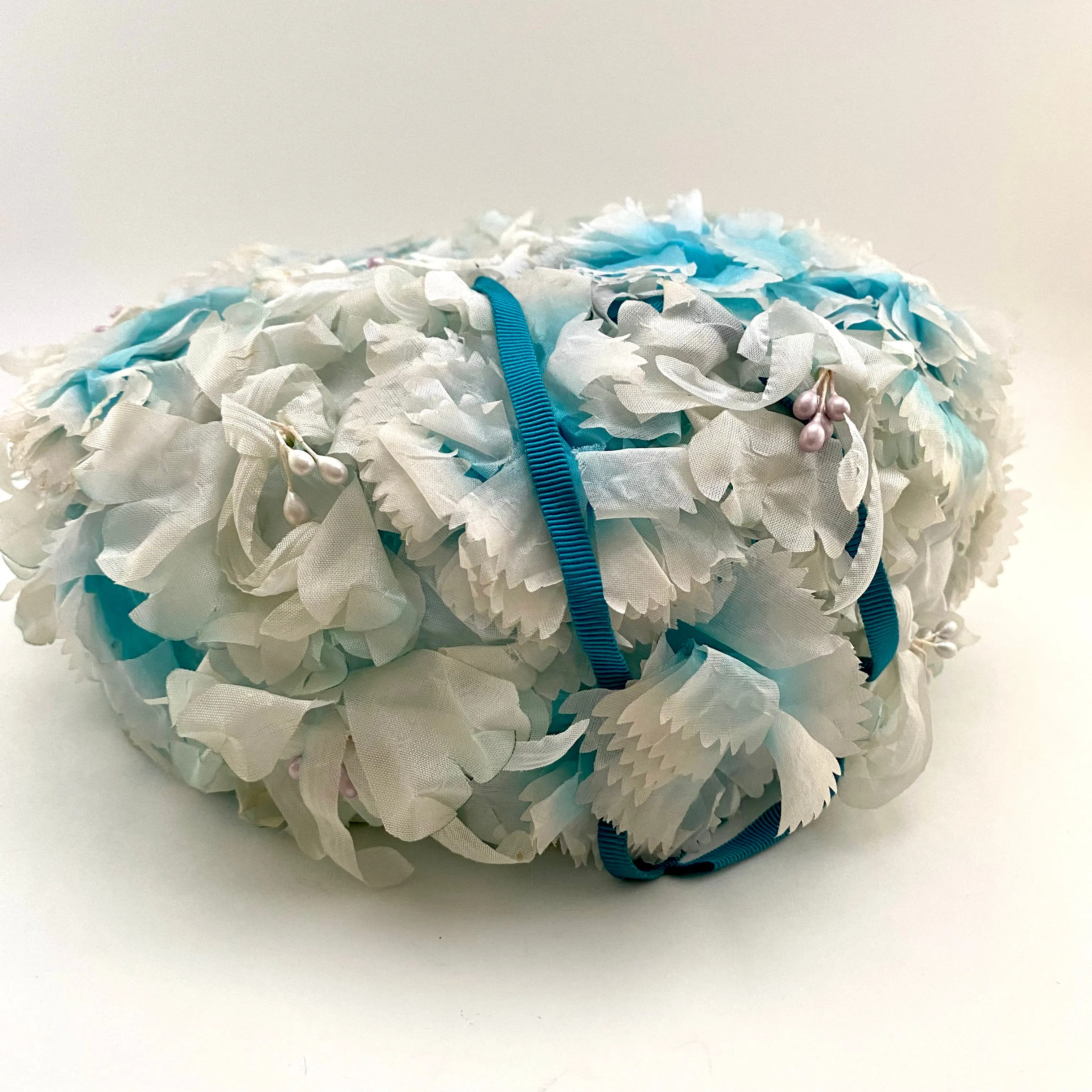 Late 50s/ Early 60s Aqua Faux Flower Hat