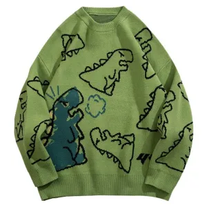 LEMANDIK Cartoon Dinosaur Pattern Sweater
