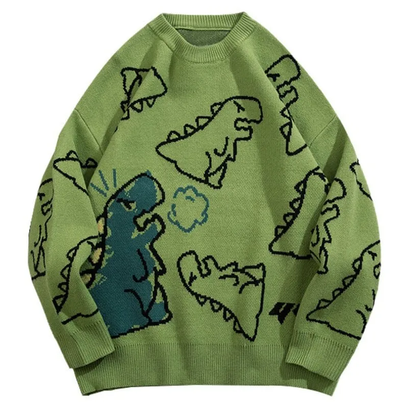 LEMANDIK Cartoon Dinosaur Pattern Sweater
