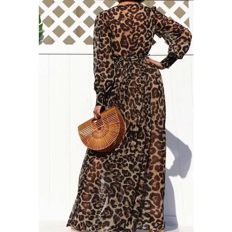 Leopard Print Puff Sleeve Maxi