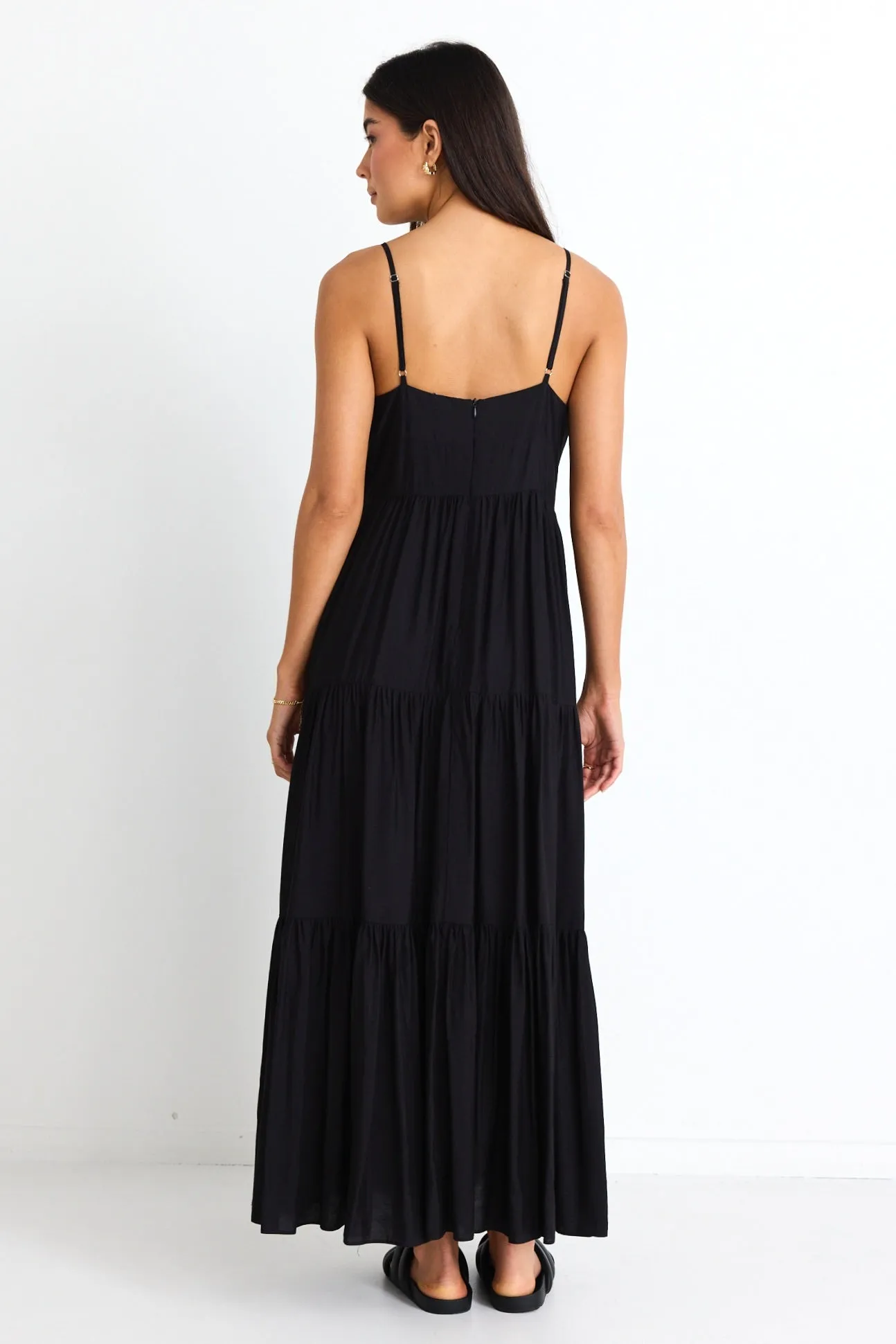 Lilibet Black Strappy Button Front Maxi Dress