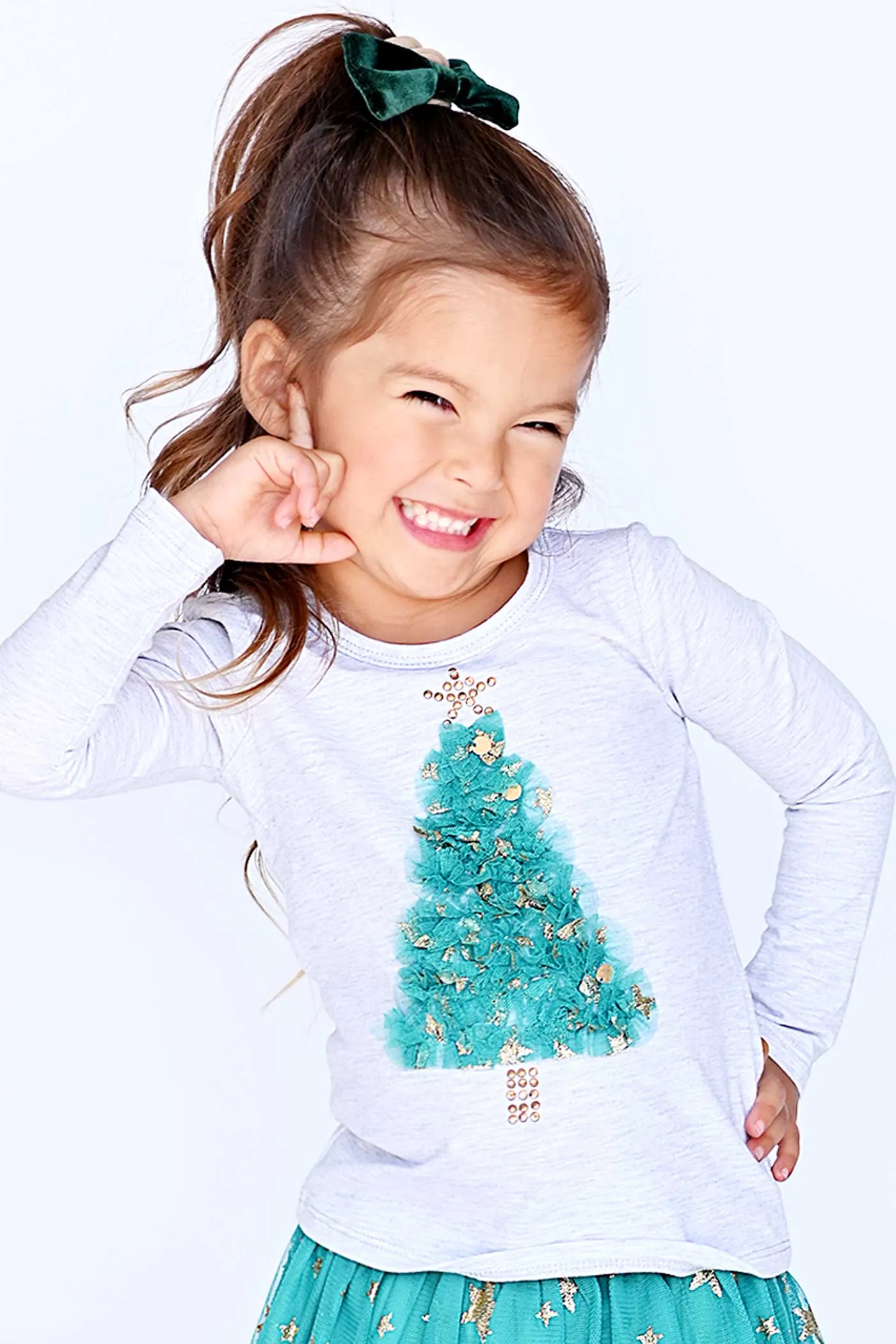 Little Girls Christmas Tree Long Sleeve Top