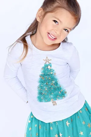 Little Girls Christmas Tree Long Sleeve Top