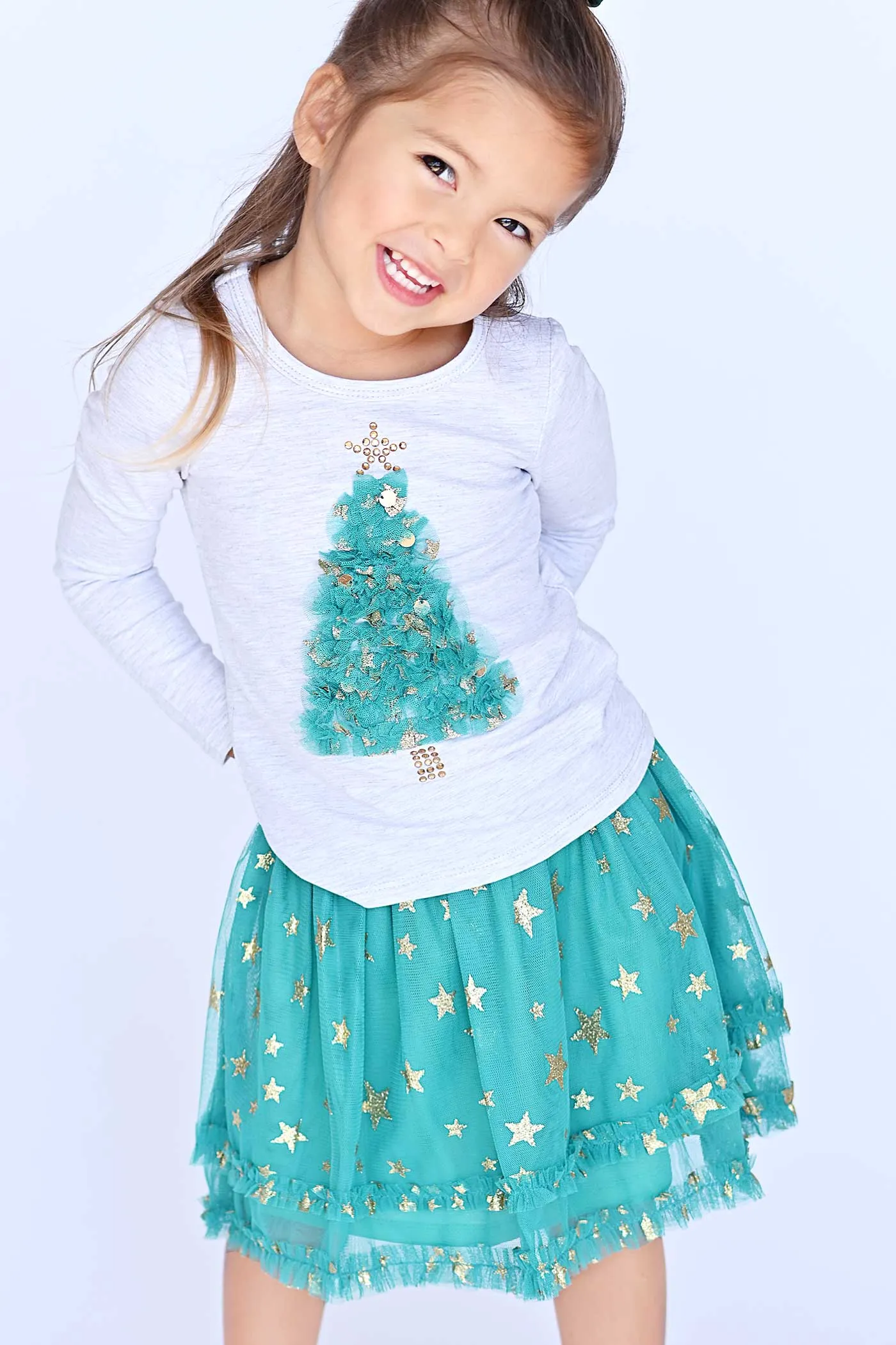 Little Girls Christmas Tree Long Sleeve Top