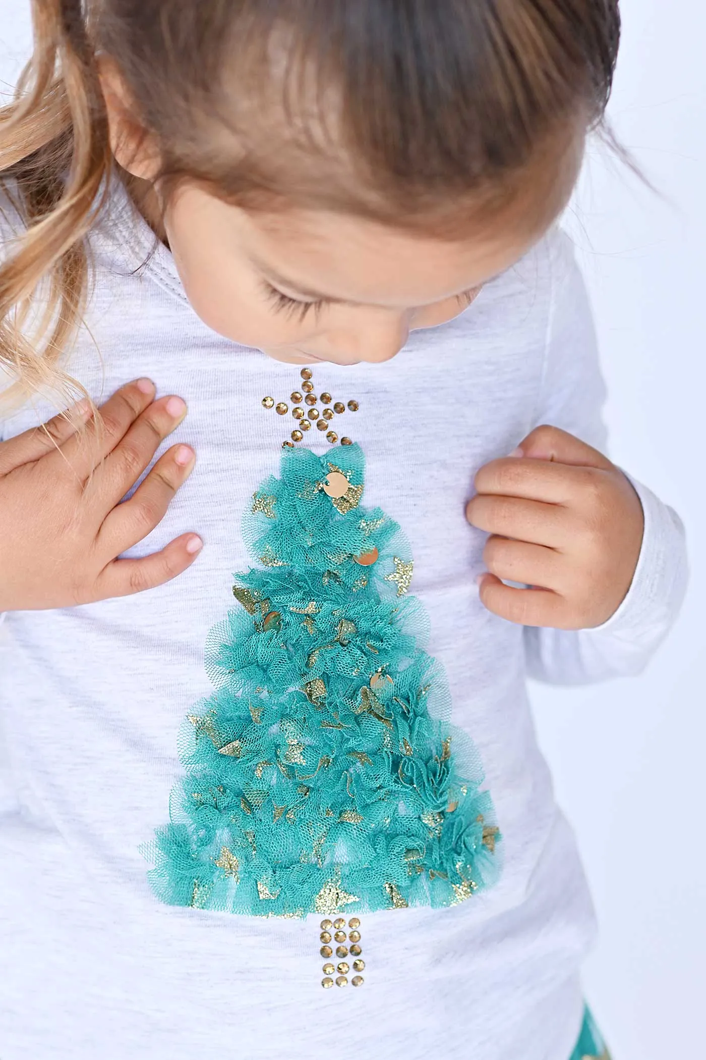 Little Girls Christmas Tree Long Sleeve Top