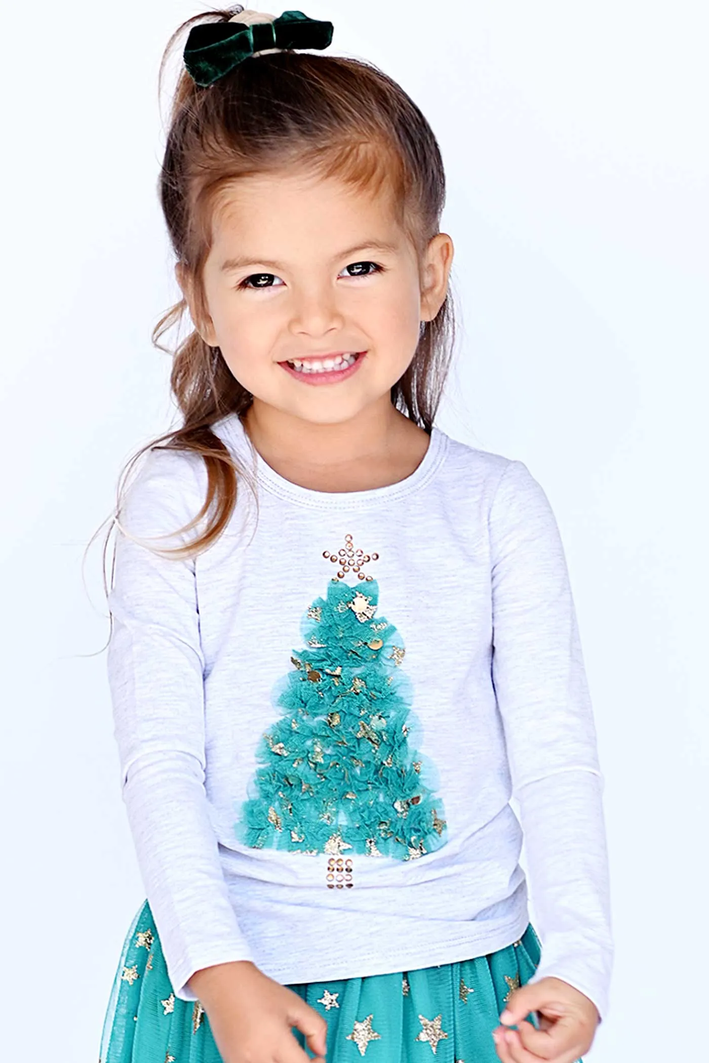Little Girls Christmas Tree Long Sleeve Top