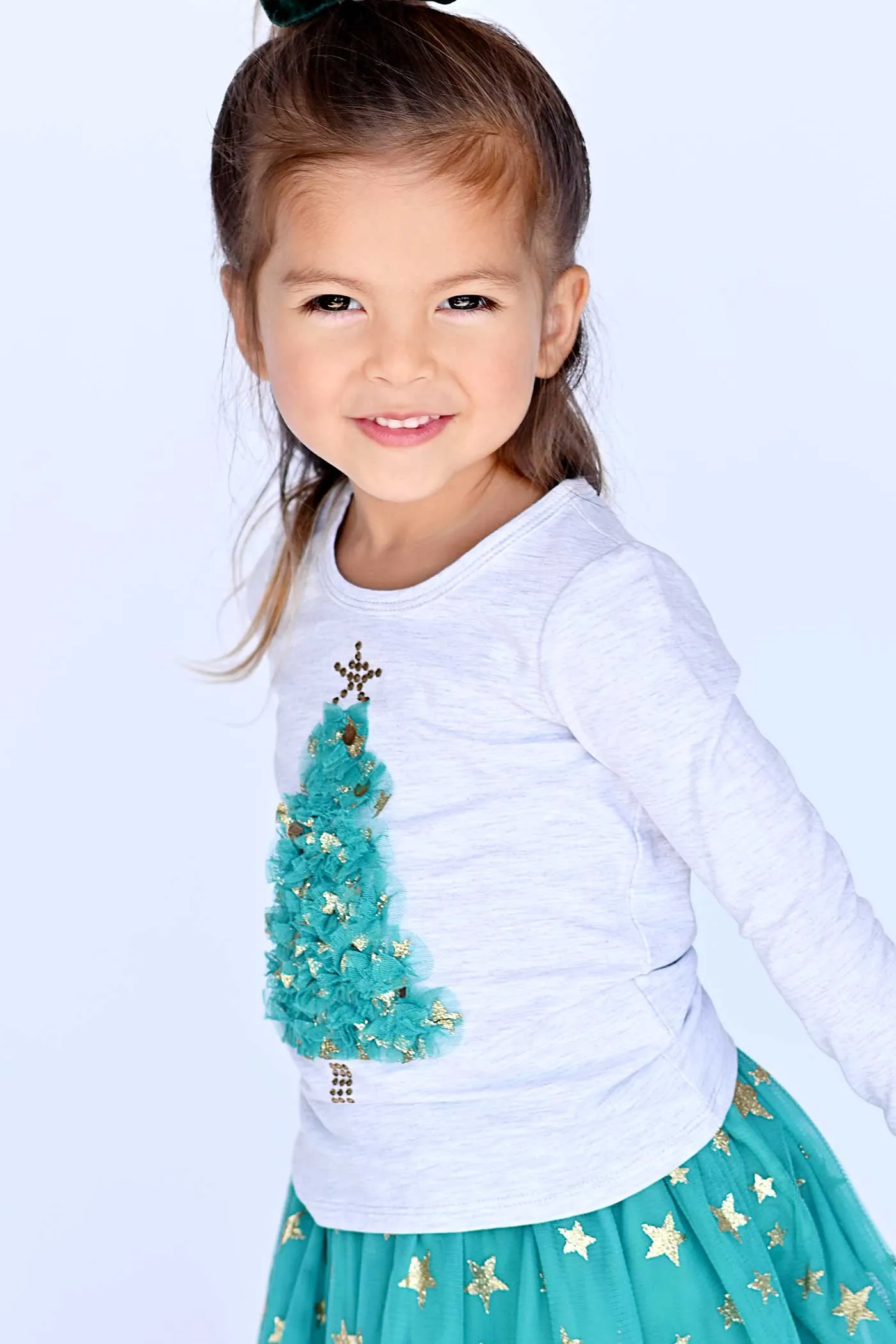 Little Girls Christmas Tree Long Sleeve Top