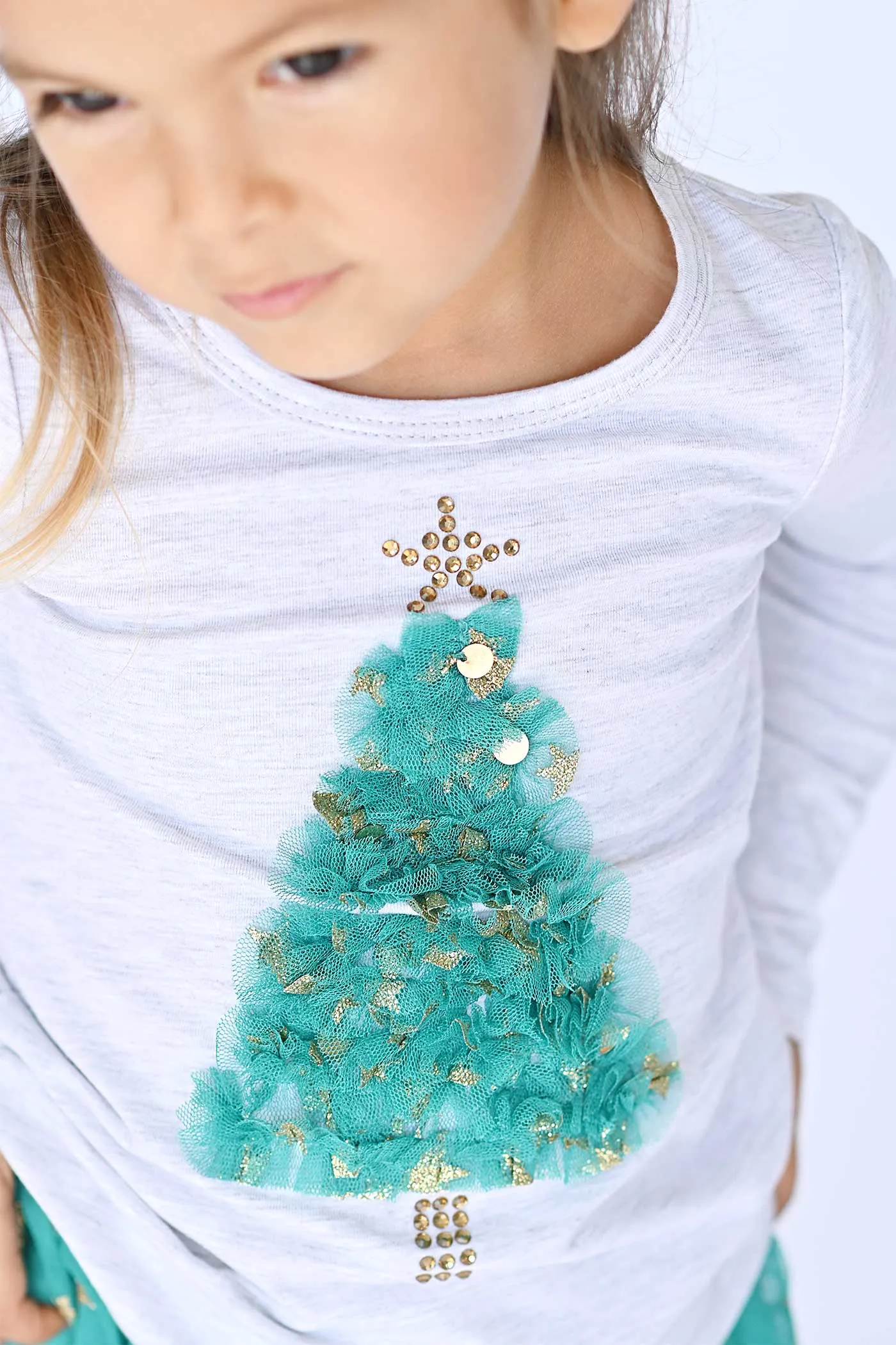 Little Girls Christmas Tree Long Sleeve Top