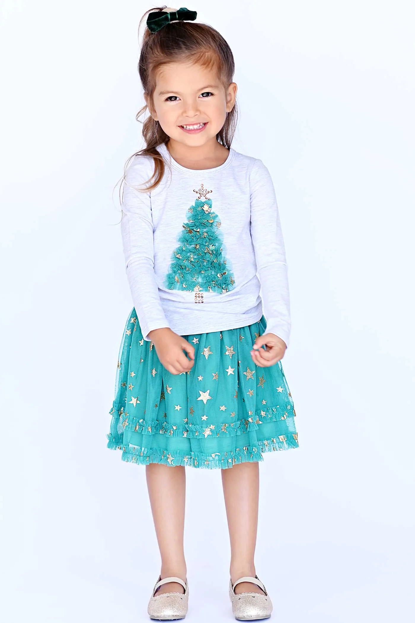 Little Girls Christmas Tree Long Sleeve Top