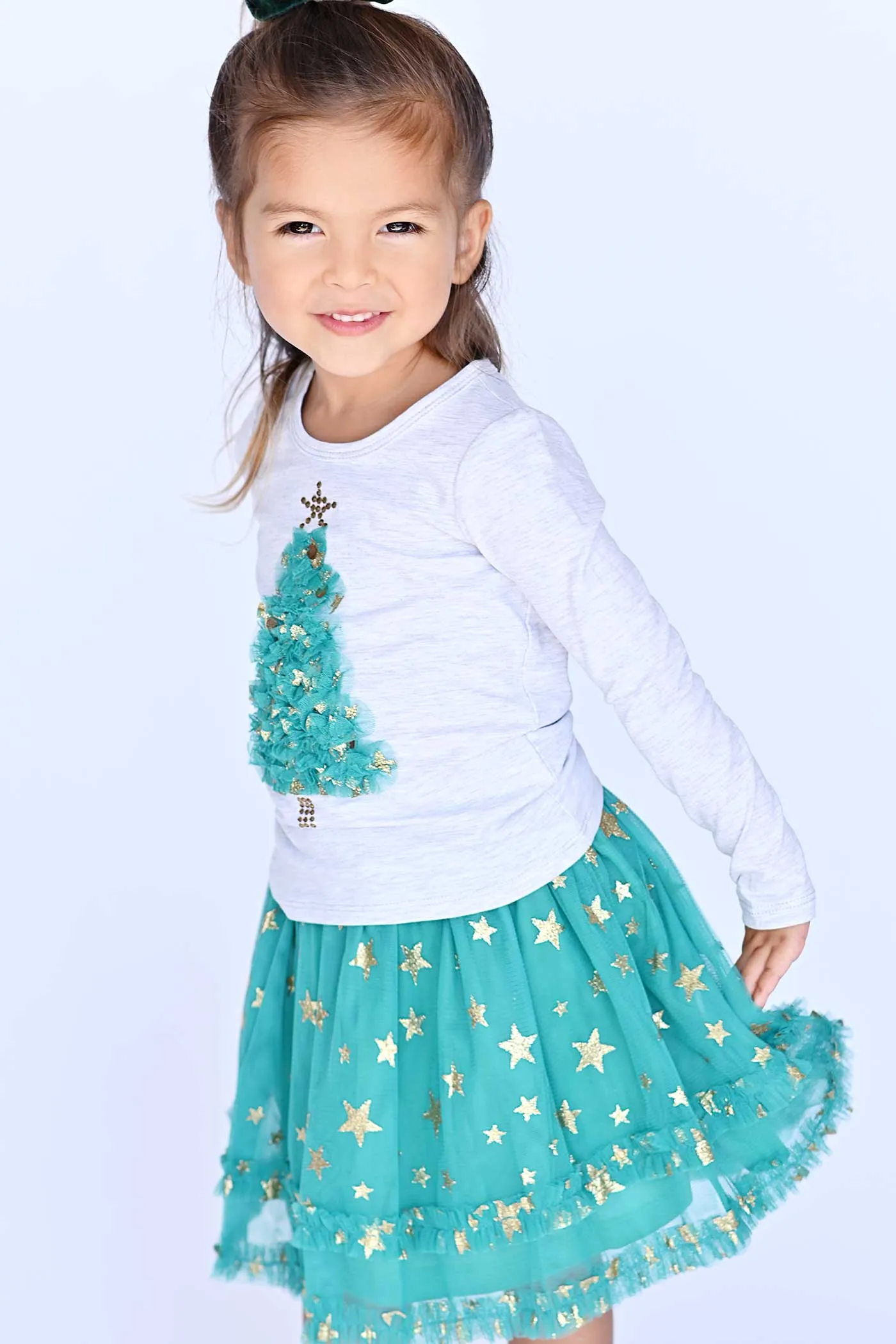 Little Girls Christmas Tree Long Sleeve Top