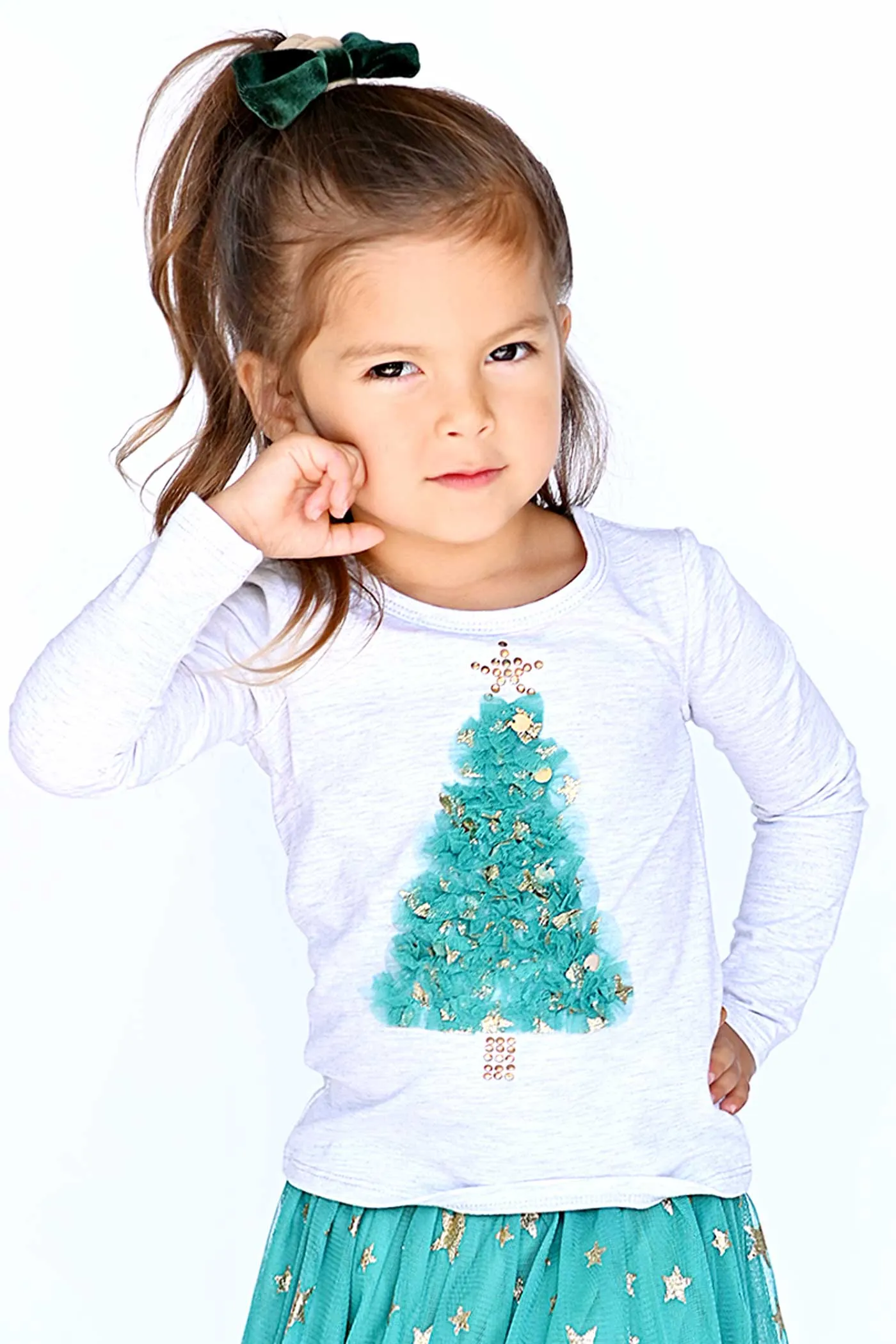 Little Girls Christmas Tree Long Sleeve Top