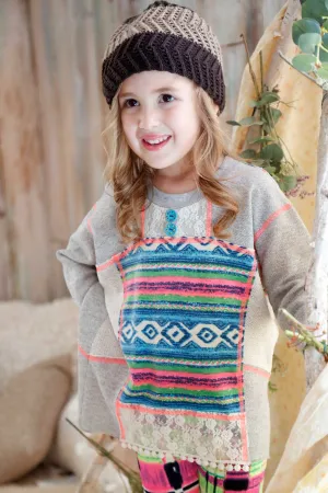 Little Girls Mix Media Long Sleeve Sweatshirt