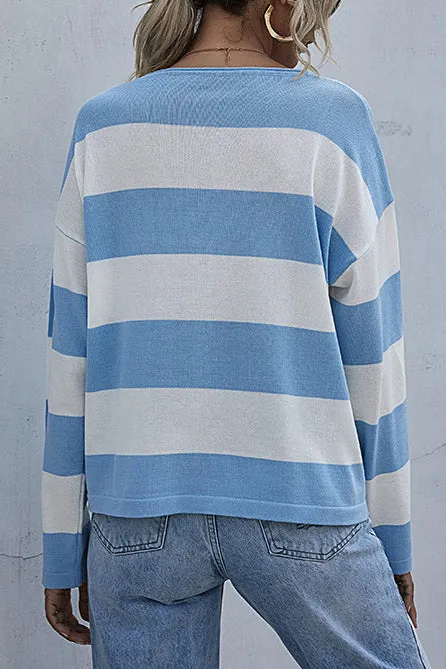 Loose Scoop Striped Knit Top