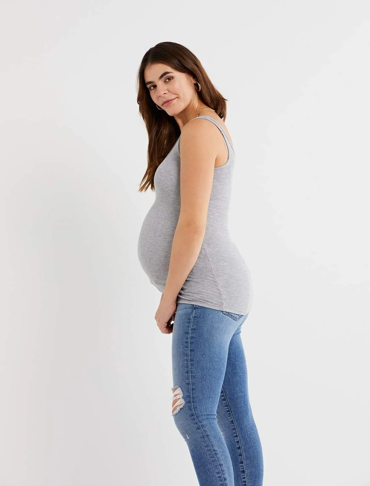 Luxe Rib Knit Maternity Tank Top in Grey