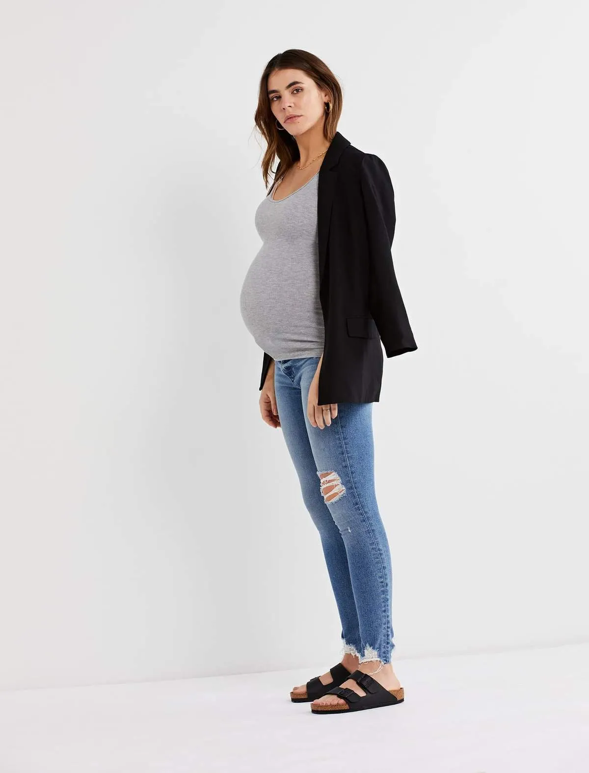 Luxe Rib Knit Maternity Tank Top in Grey