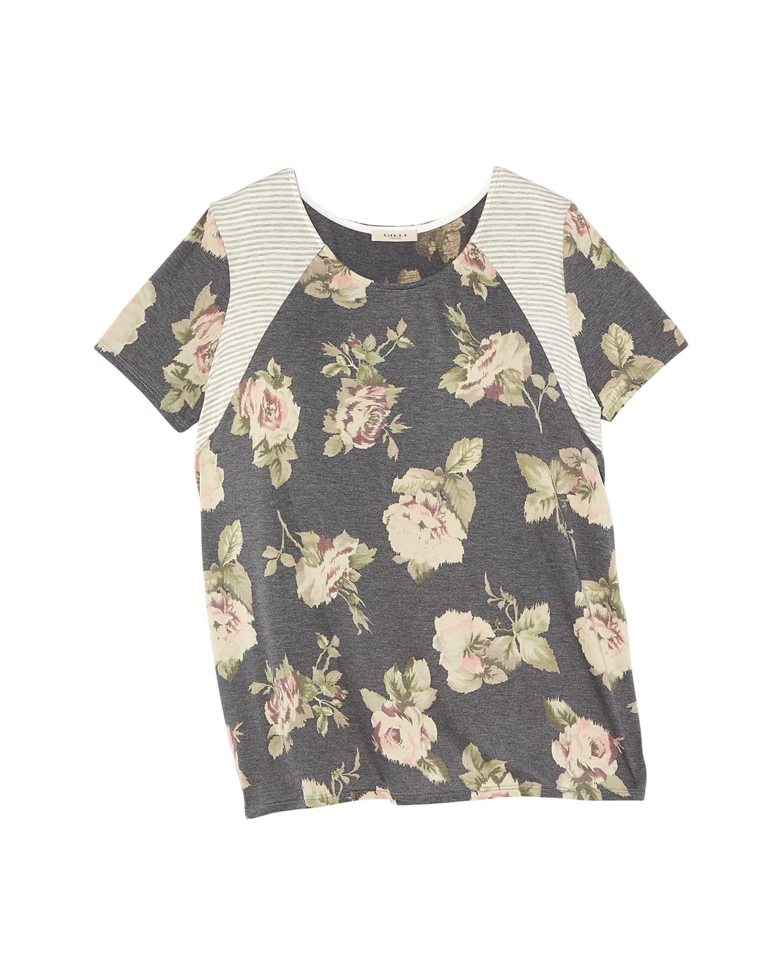 Maeve Mix-Print Tee | Light Grey / Ivory