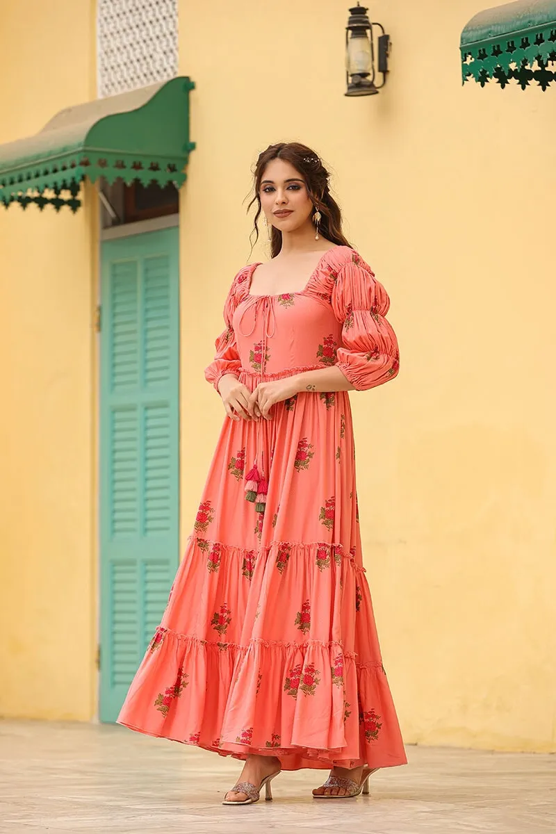 Masakali Peach Tiered Long Dress