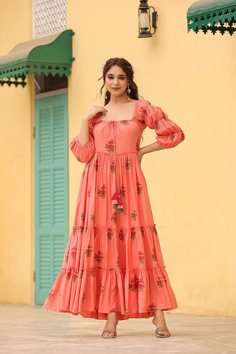 Masakali Peach Tiered Long Dress