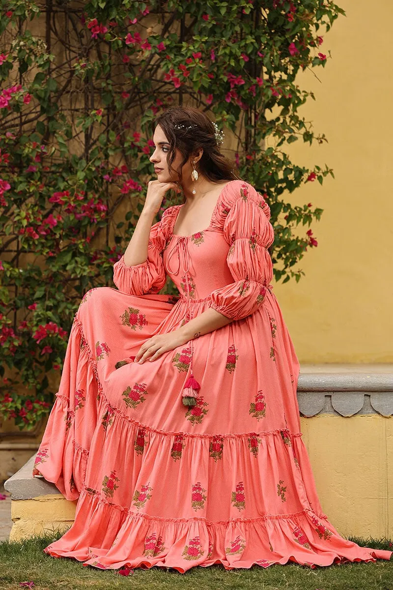Masakali Peach Tiered Long Dress