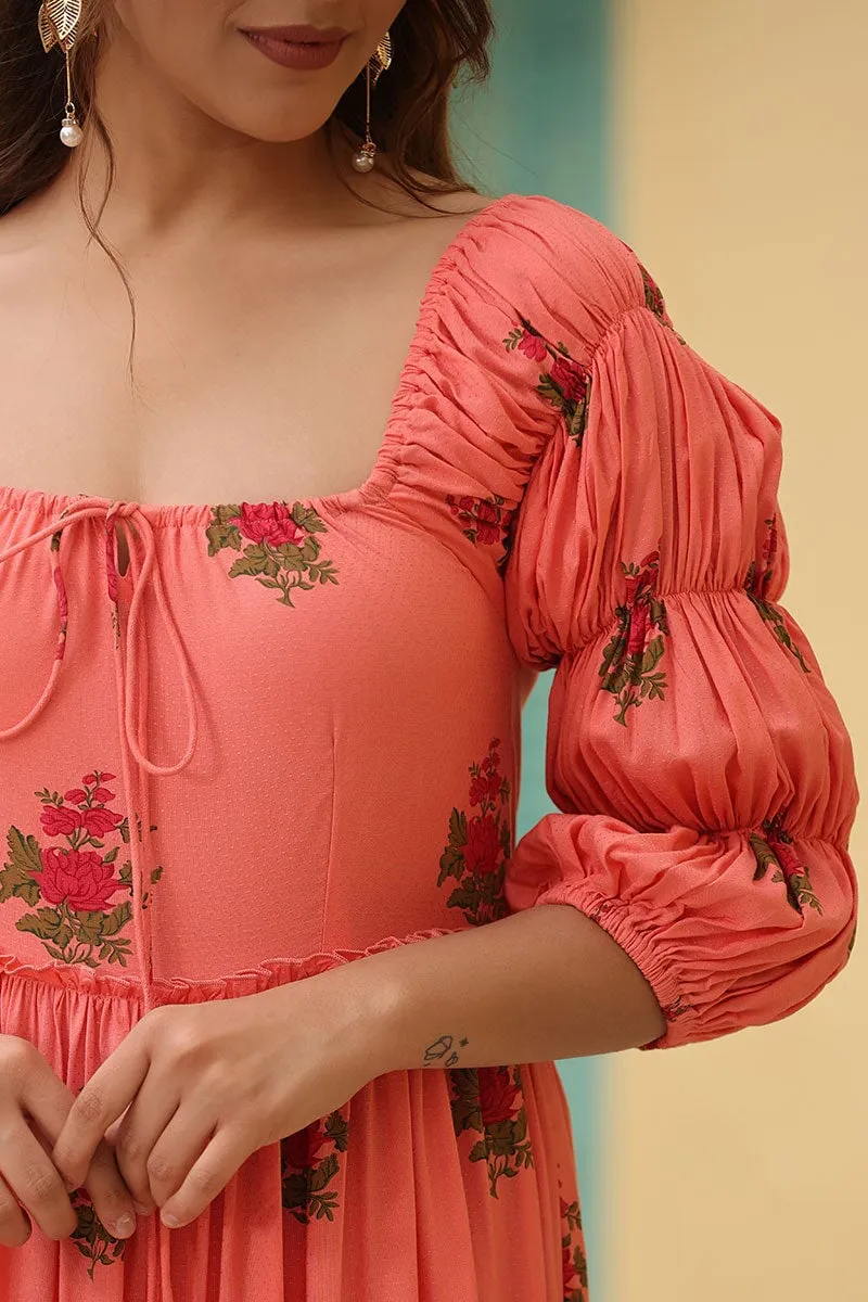 Masakali Peach Tiered Long Dress