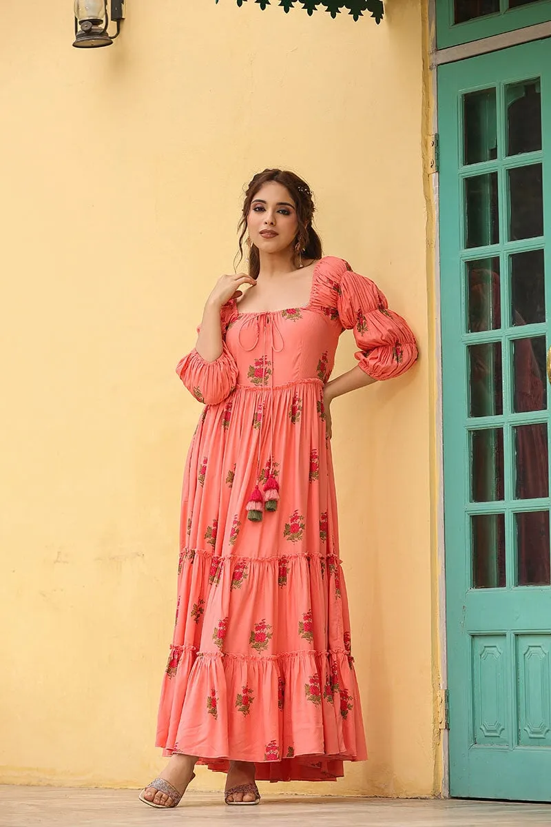 Masakali Peach Tiered Long Dress