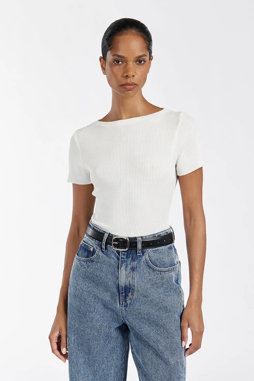 MAX OFF WHITE BOAT NECK KNIT TOP