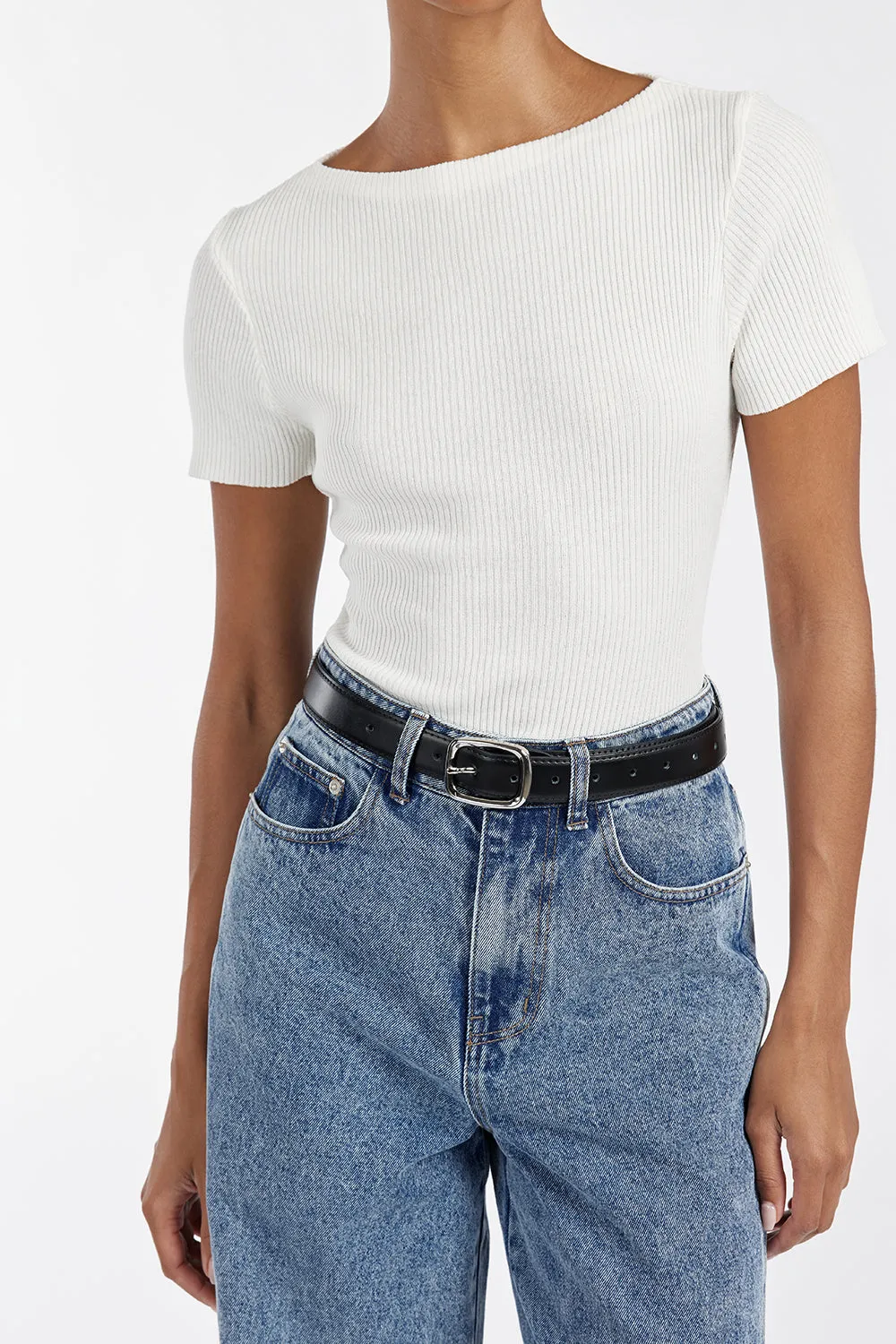 MAX OFF WHITE BOAT NECK KNIT TOP