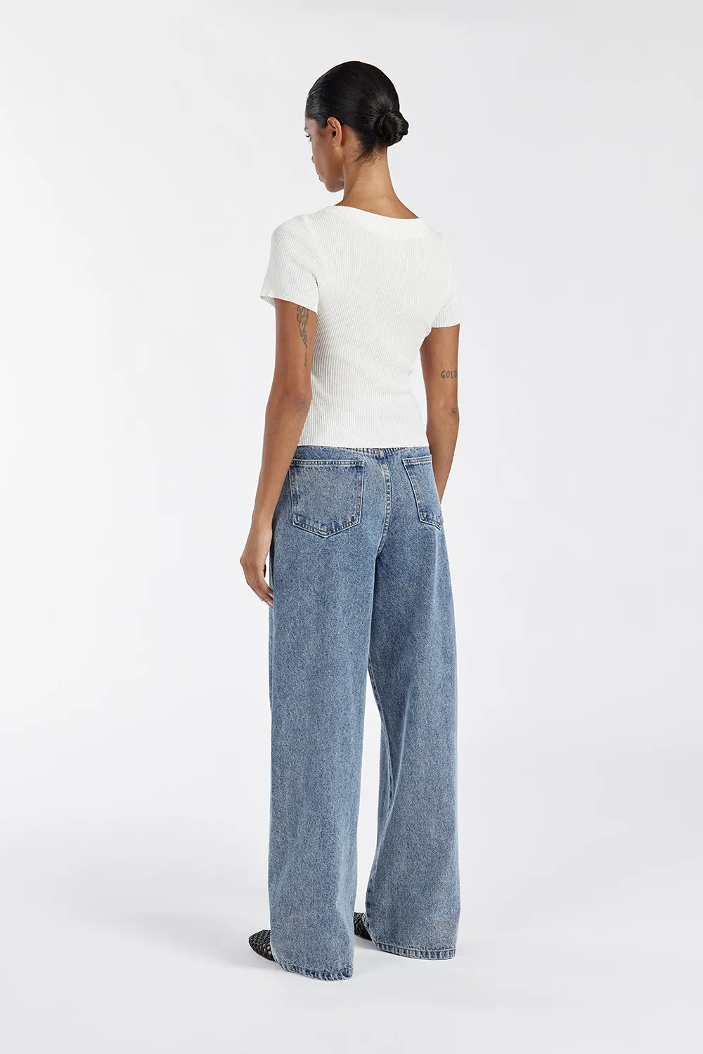 MAX OFF WHITE BOAT NECK KNIT TOP