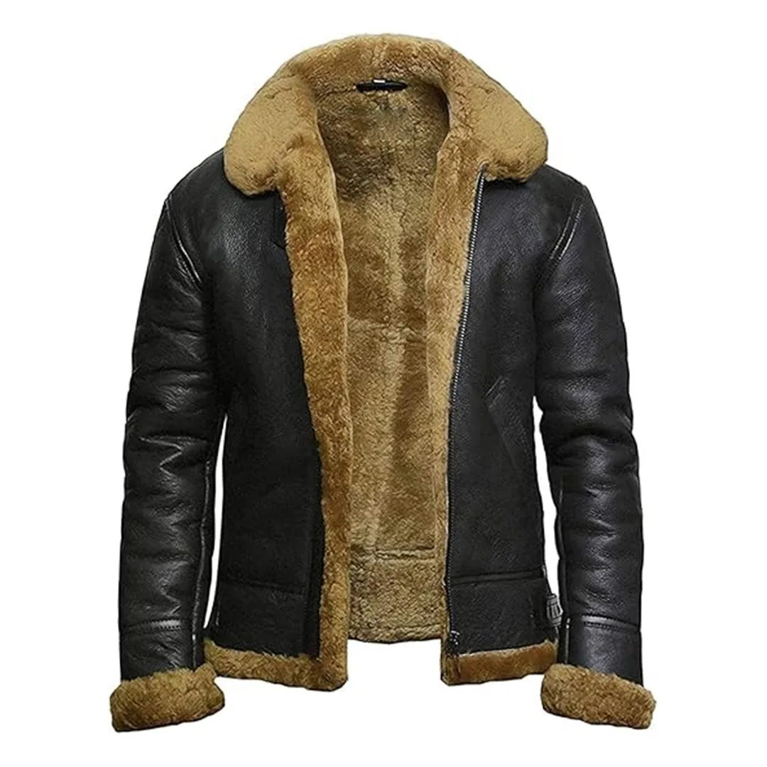 Men's B3 Faux Shearling Flying Genuine Bomber Leather Jacket