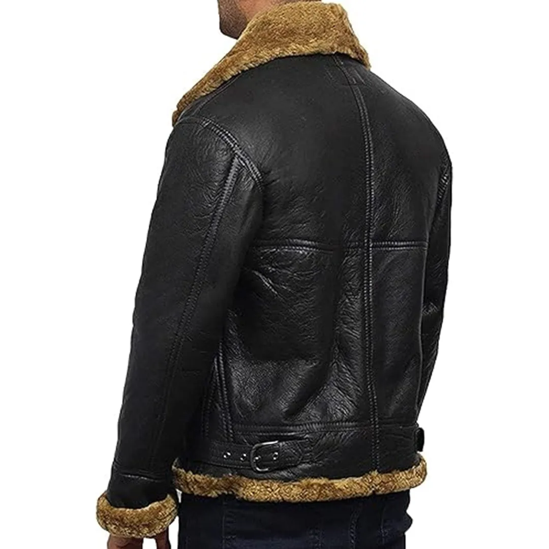 Men's B3 Faux Shearling Flying Genuine Bomber Leather Jacket